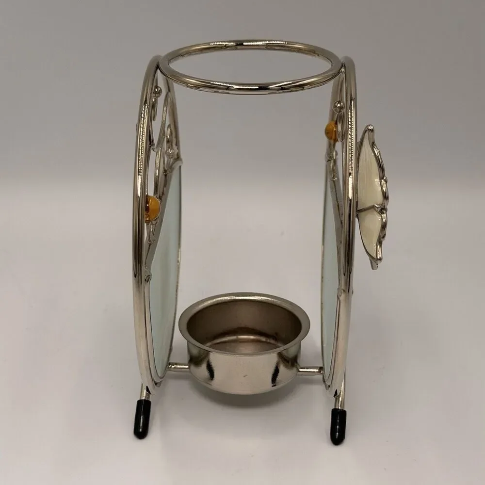 Vintage Butterfly Stained Glass Tealight Candle Holder Votive Metal Decor 5